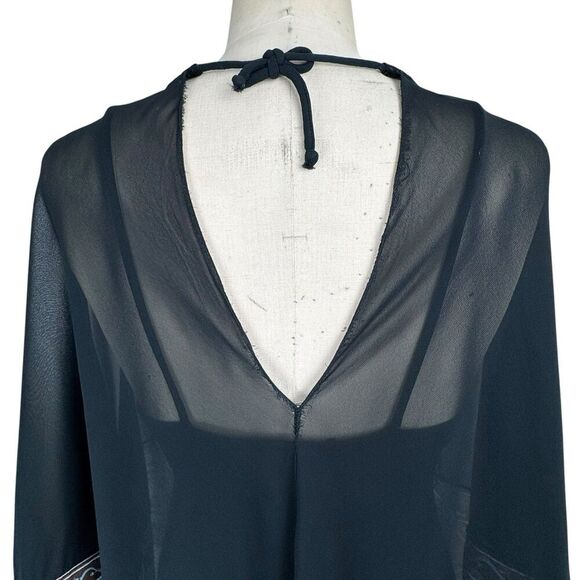 Vintage AJ Bari Womens Maxi Dress 7/8 Black Cape Witchy Boho Fairy Stretch Sheer - Picture 6 of 16